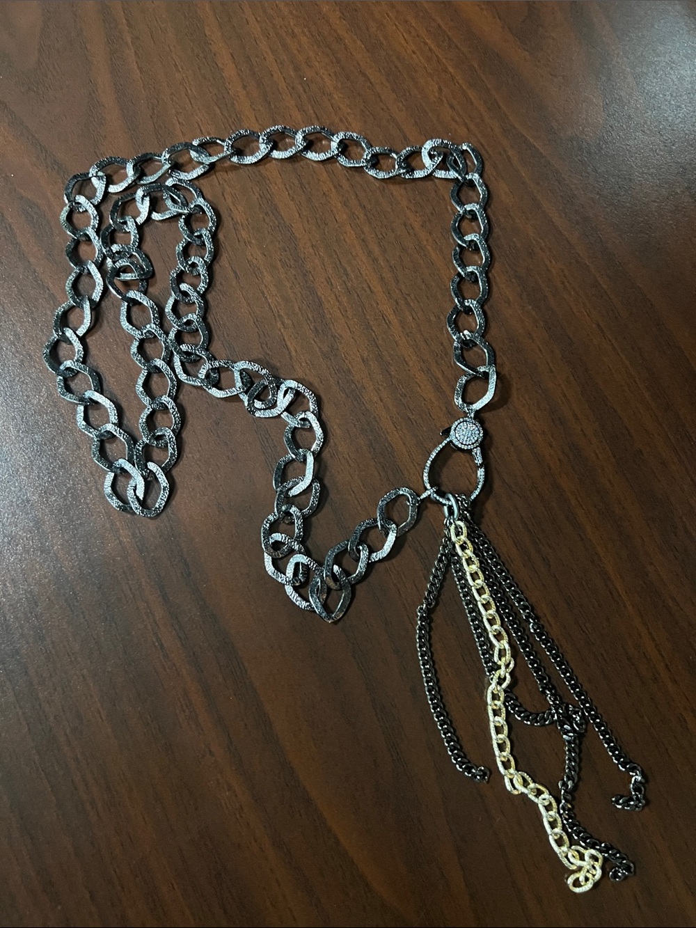 NWOT Black and Gold Layered Chain Necklace with Tassel